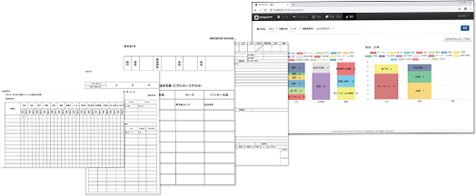 Web上の集計結果画面と出力された各種帳票